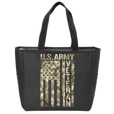 U.S. Army Veteran Camo U.S. Flag Army Veterans Zip Tote Bag