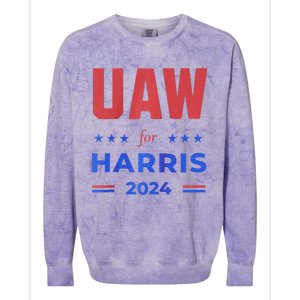 United Auto Workers For Harris 2024 Uaw Red Strike Kamala Raglan Colorblast Crewneck Sweatshirt