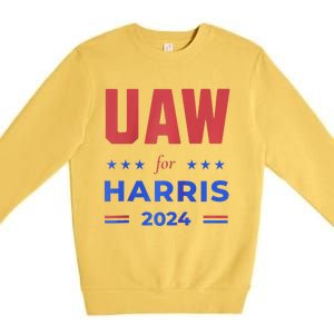 United Auto Workers For Harris 2024 Uaw Red Strike Kamala Raglan Premium Crewneck Sweatshirt