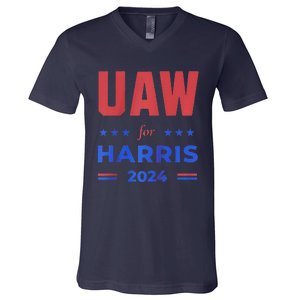 United Auto Workers For Harris 2024 Uaw Red Strike Kamala Raglan V-Neck T-Shirt