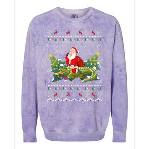 Ugly Alligator Xmas Gift Santa Riding Alligator Christmas Cool Gift Colorblast Crewneck Sweatshirt