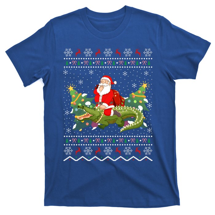 Ugly Alligator Xmas Gift Santa Riding Alligator Christmas Cool Gift T-Shirt