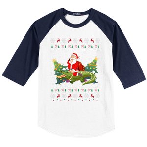 Ugly Alligator Xmas Gift Santa Riding Alligator Christmas Cool Gift Baseball Sleeve Shirt