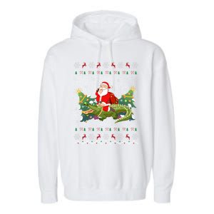 Ugly Alligator Xmas Gift Santa Riding Alligator Christmas Cool Gift Garment-Dyed Fleece Hoodie