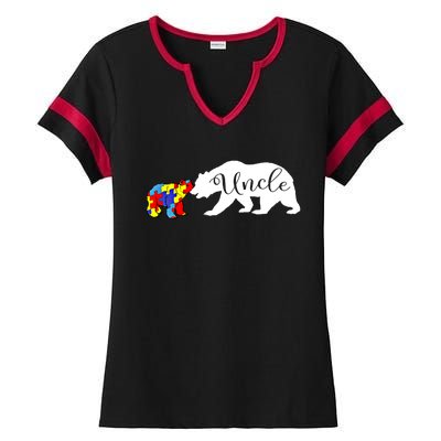 Uncle Bear Autism Awareness Month Cute Gift Puzzle Gift Ladies Halftime Notch Neck Tee