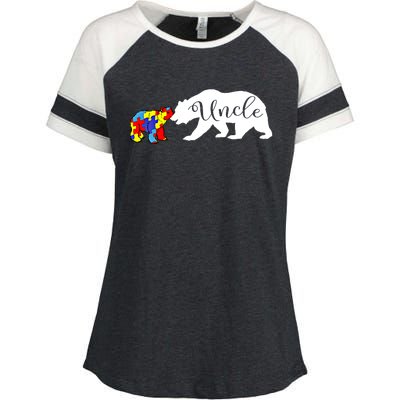 Uncle Bear Autism Awareness Month Cute Gift Puzzle Gift Enza Ladies Jersey Colorblock Tee