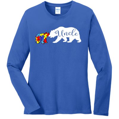 Uncle Bear Autism Awareness Month Cute Gift Puzzle Gift Ladies Long Sleeve Shirt