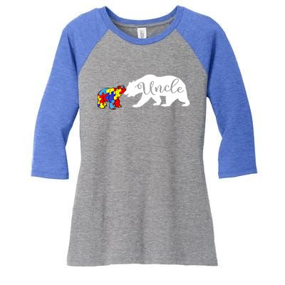 Uncle Bear Autism Awareness Month Cute Gift Puzzle Gift Women's Tri-Blend 3/4-Sleeve Raglan Shirt