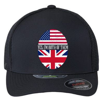 UK British American Flags Yes I'm Both Of Them Flexfit Unipanel Trucker Cap
