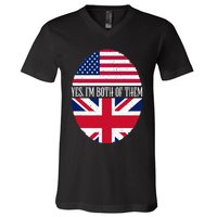UK British American Flags Yes I'm Both Of Them V-Neck T-Shirt