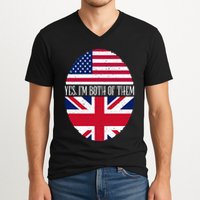 UK British American Flags Yes I'm Both Of Them V-Neck T-Shirt
