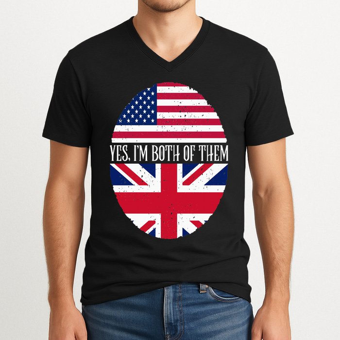 UK British American Flags Yes I'm Both Of Them V-Neck T-Shirt