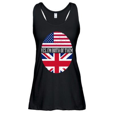 UK British American Flags Yes I'm Both Of Them Ladies Essential Flowy Tank