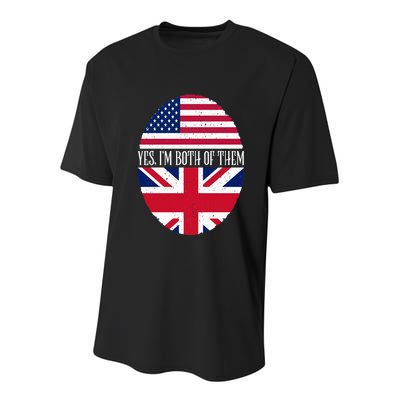 UK British American Flags Yes I'm Both Of Them Youth Performance Sprint T-Shirt