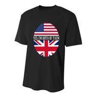 UK British American Flags Yes I'm Both Of Them Youth Performance Sprint T-Shirt