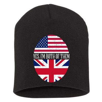 UK British American Flags Yes I'm Both Of Them Short Acrylic Beanie