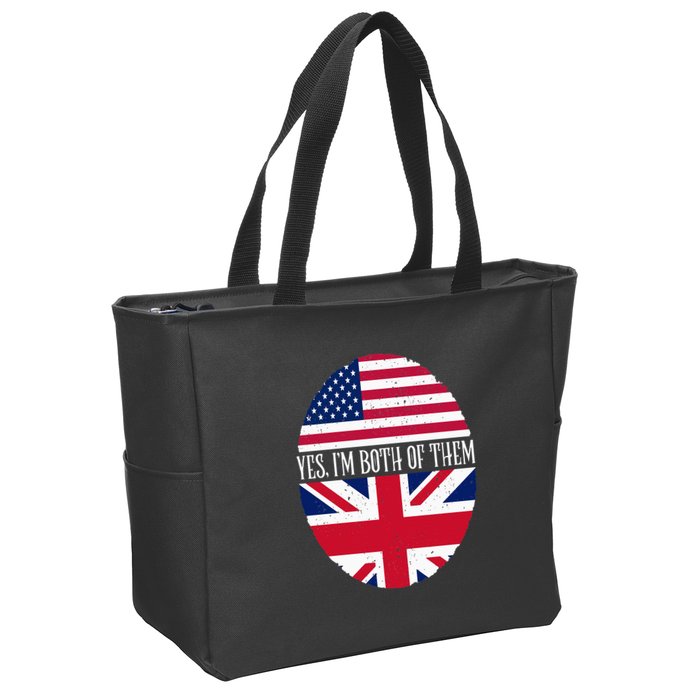 UK British American Flags Yes I'm Both Of Them Zip Tote Bag