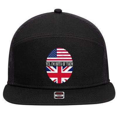 UK British American Flags Yes I'm Both Of Them 7 Panel Mesh Trucker Snapback Hat