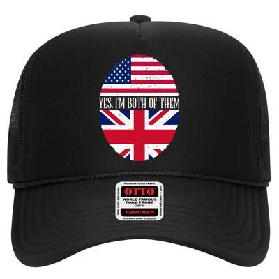 UK British American Flags Yes I'm Both Of Them High Crown Mesh Back Trucker Hat