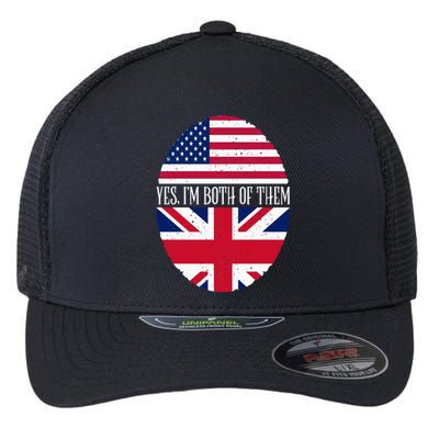 UK British American Flags Yes I'm Both Of Them Flexfit Unipanel Trucker Cap