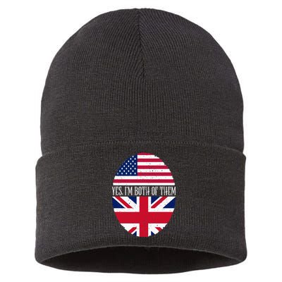 UK British American Flags Yes I'm Both Of Them Sustainable Knit Beanie