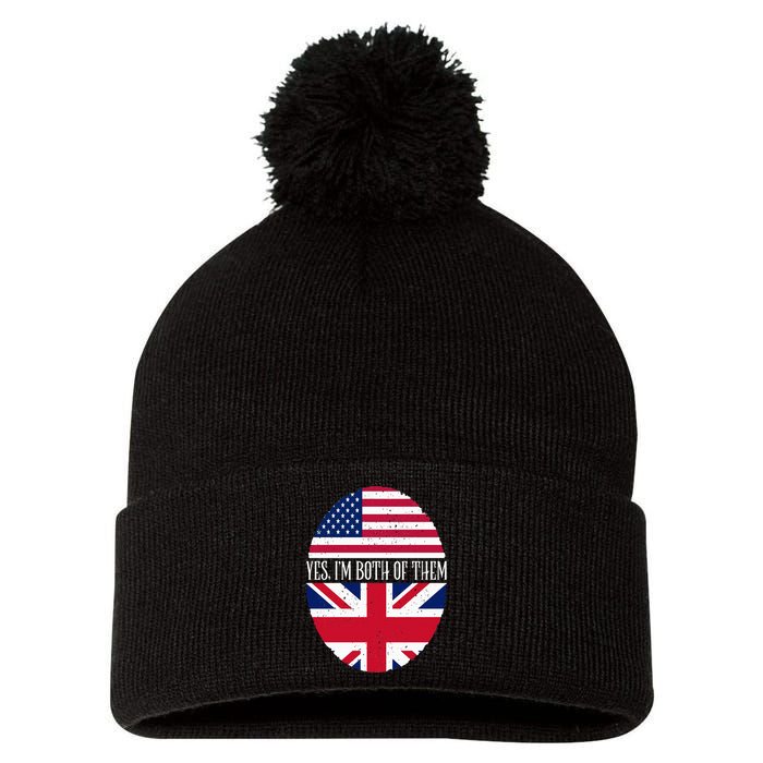 UK British American Flags Yes I'm Both Of Them Pom Pom 12in Knit Beanie