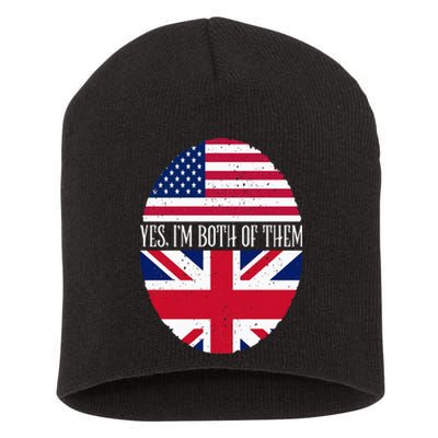 UK British American Flags Yes I'm Both Of Them Short Acrylic Beanie