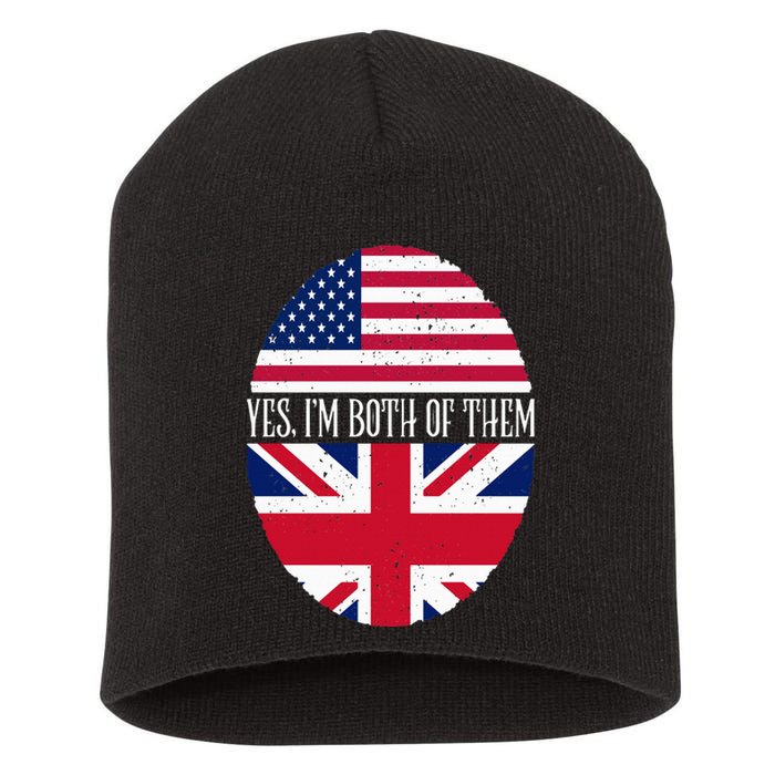 UK British American Flags Yes I'm Both Of Them Short Acrylic Beanie