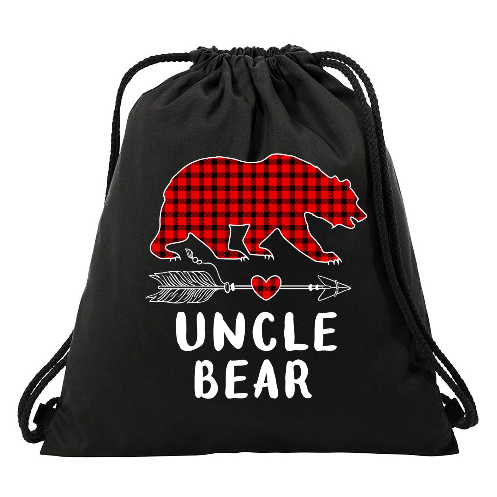 Uncle Bear Christmas Pajama Red Plaid Buffalo Xmas Drawstring Bag