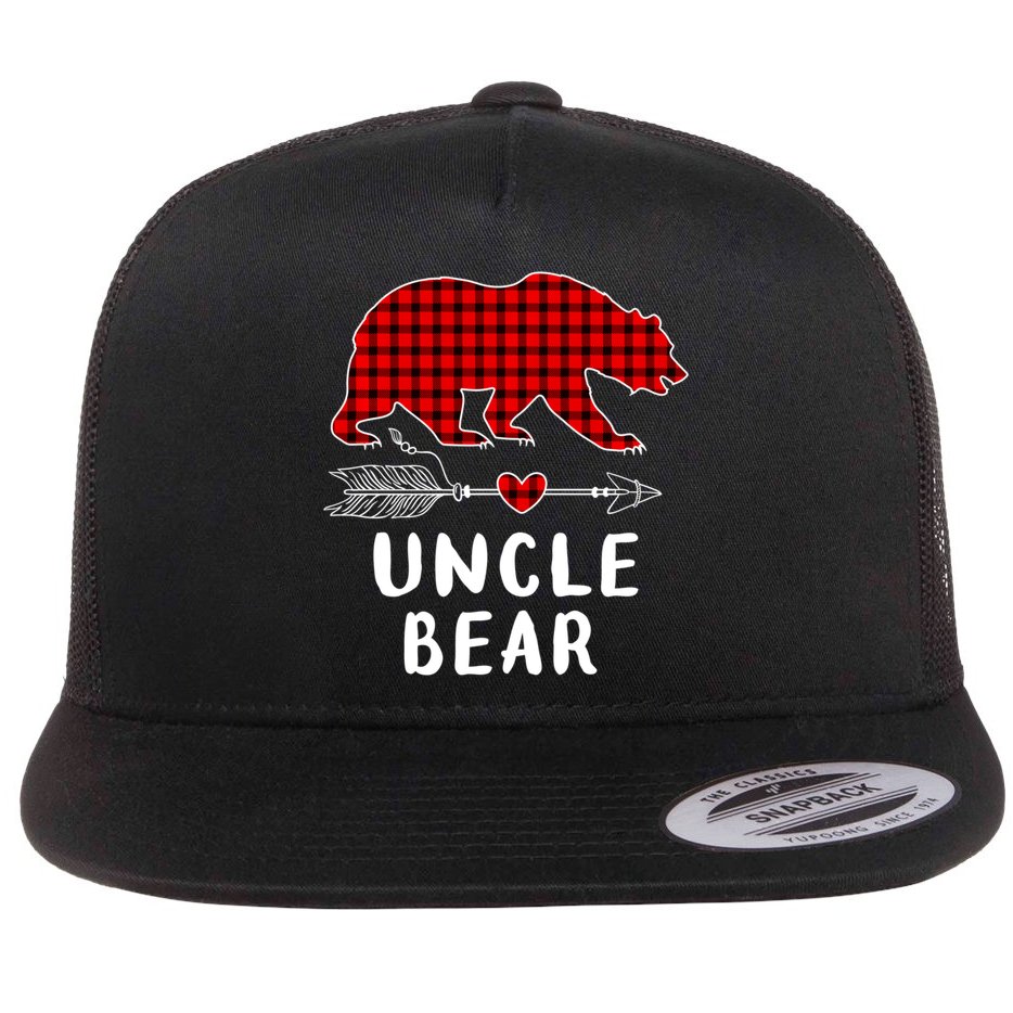 Uncle Bear Christmas Pajama Red Plaid Buffalo Xmas Flat Bill Trucker Hat
