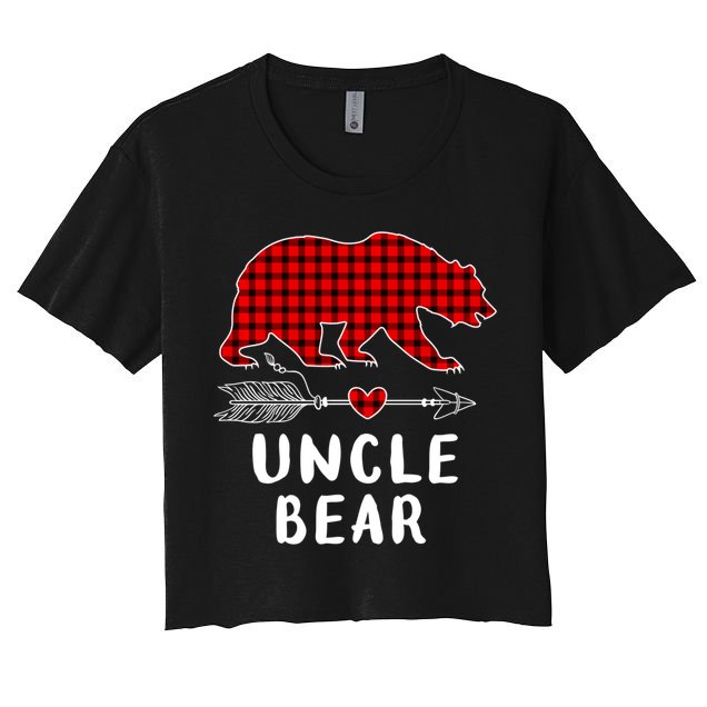 Uncle Bear Christmas Pajama Red Plaid Buffalo Xmas Women's Crop Top Tee