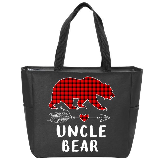 Uncle Bear Christmas Pajama Red Plaid Buffalo Xmas Zip Tote Bag