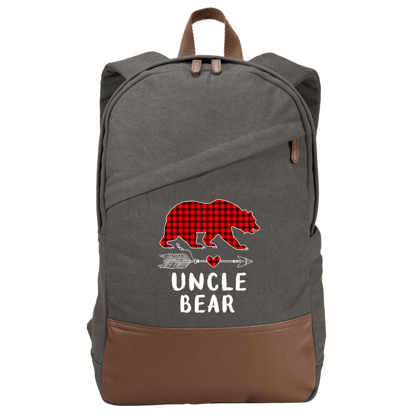 Uncle Bear Christmas Pajama Red Plaid Buffalo Xmas Cotton Canvas Backpack