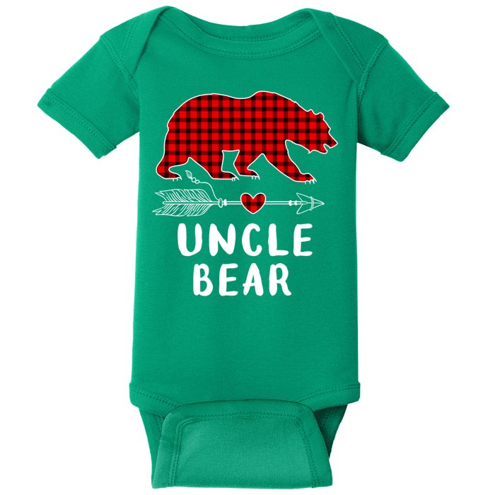 Uncle Bear Christmas Pajama Red Plaid Buffalo Xmas Baby Bodysuit