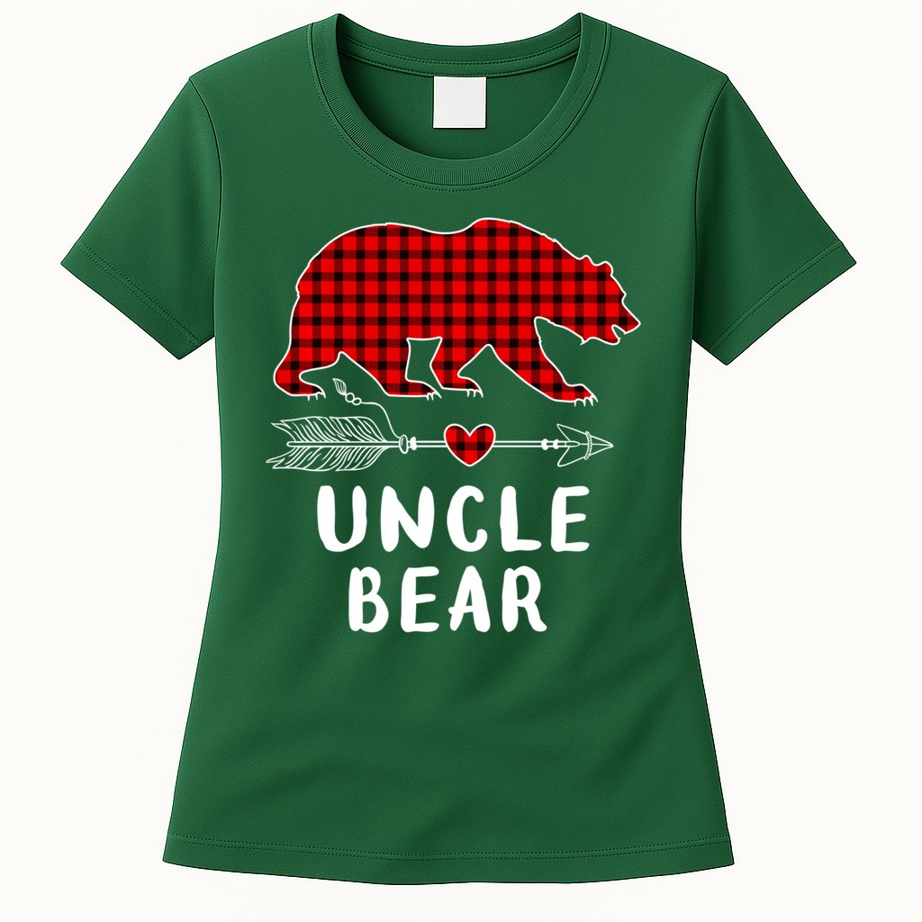 Uncle Bear Christmas Pajama Red Plaid Buffalo Xmas Womens T-Shirt
