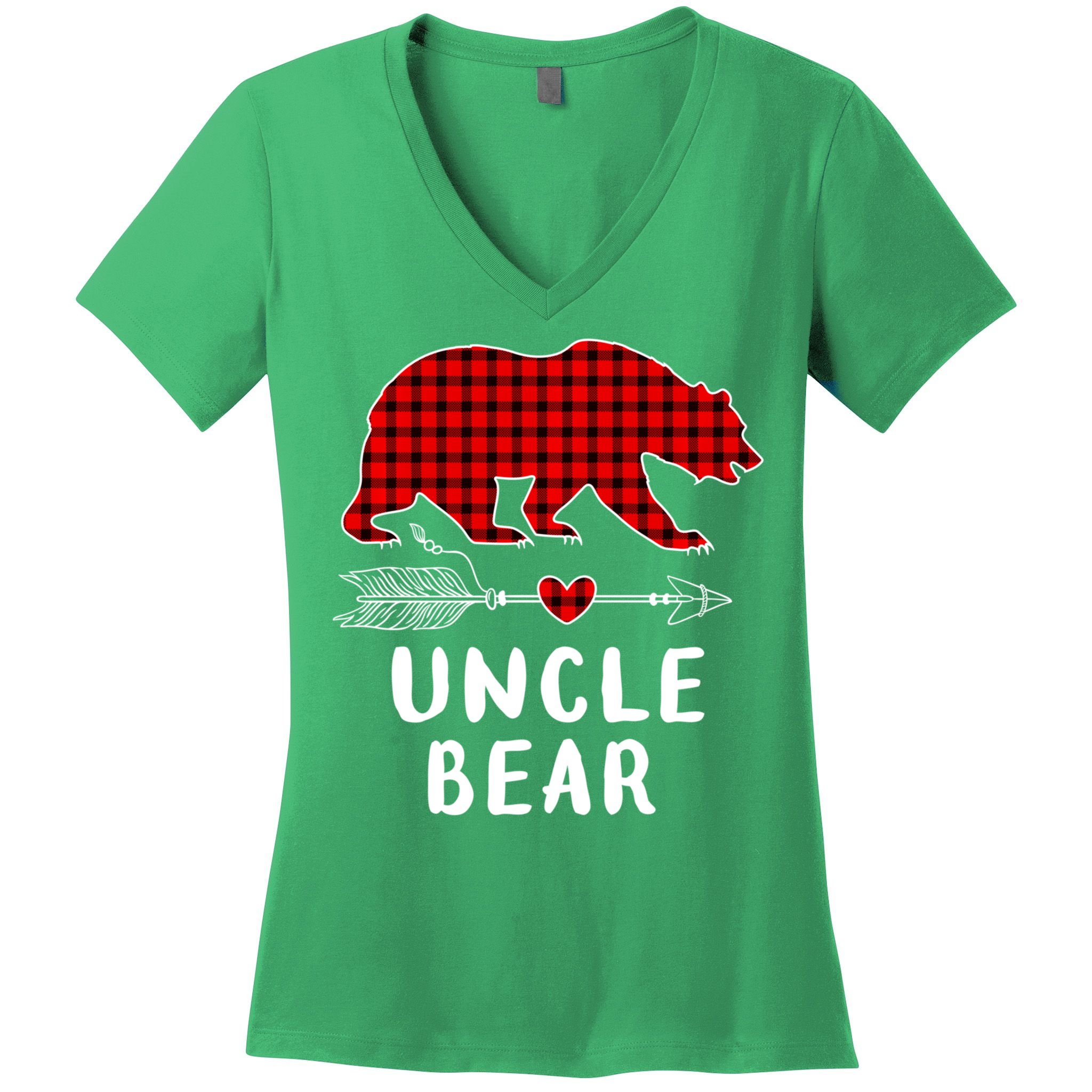 Uncle Bear Christmas Pajama Red Plaid Buffalo Xmas Women's V-Neck T-Shirt