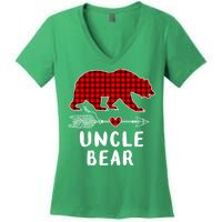 Uncle Bear Christmas Pajama Red Plaid Buffalo Xmas Women's V-Neck T-Shirt
