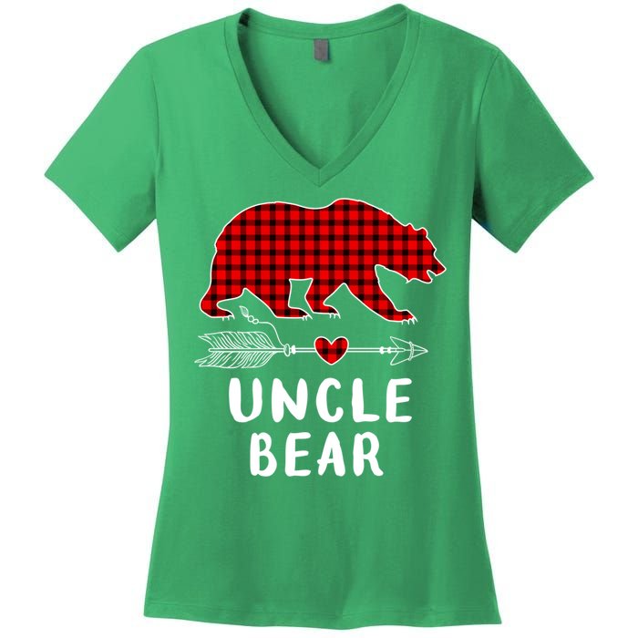 Uncle Bear Christmas Pajama Red Plaid Buffalo Xmas Women's V-Neck T-Shirt