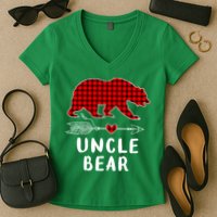 Uncle Bear Christmas Pajama Red Plaid Buffalo Xmas Women's V-Neck T-Shirt