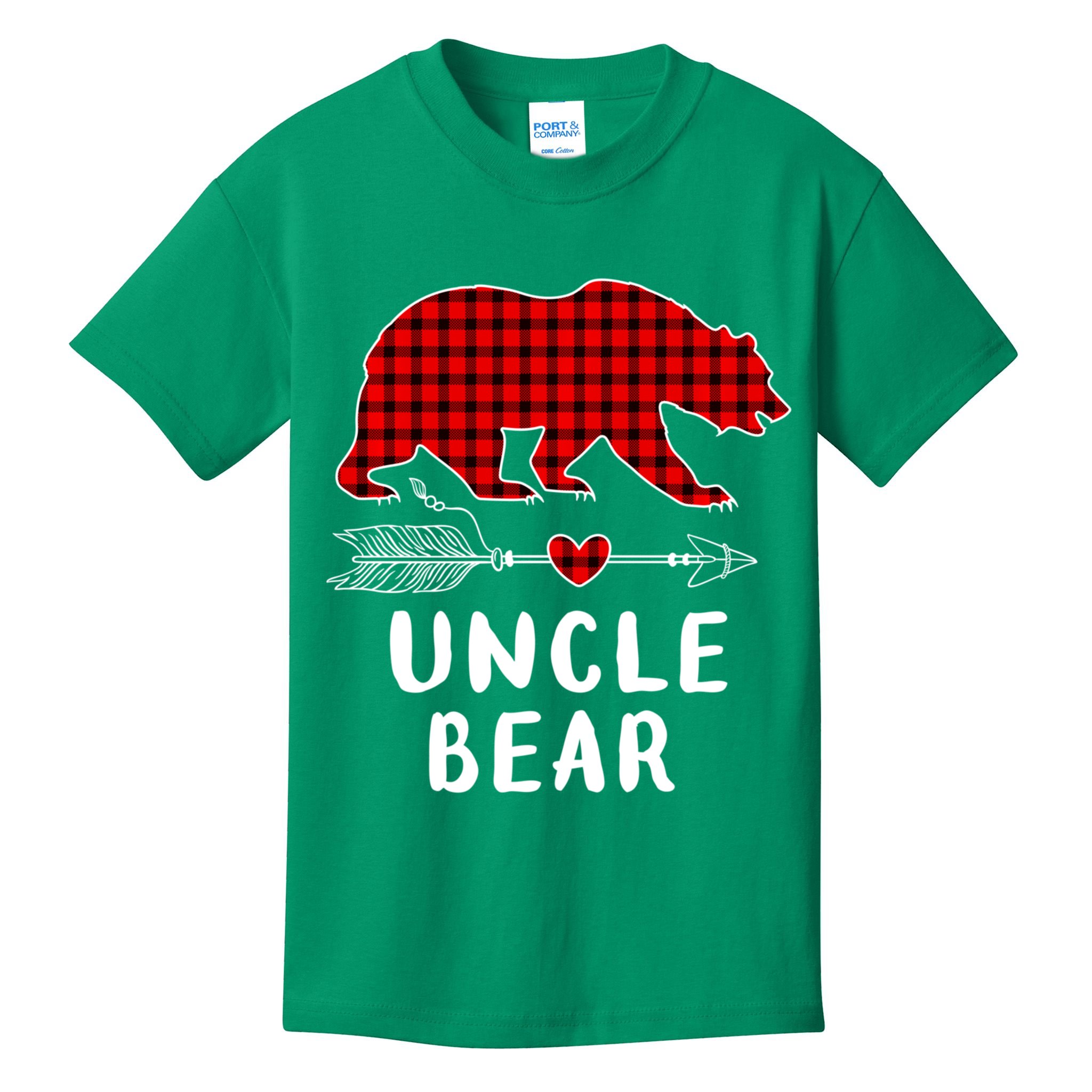 Uncle Bear Christmas Pajama Red Plaid Buffalo Xmas Kids T-Shirt