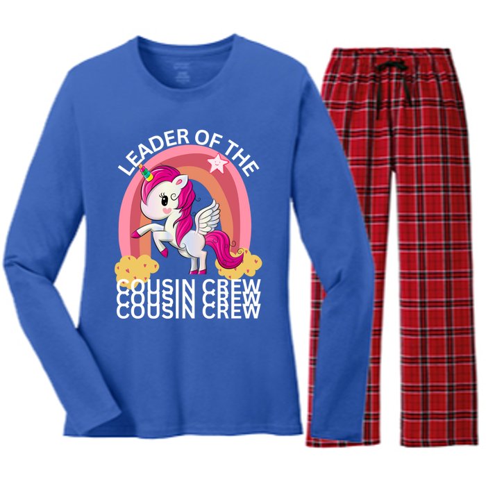 Unicorn Best Cousin Crew Christmas Leader Of The Cousin Crew Gift Women's Long Sleeve Flannel Pajama Set 