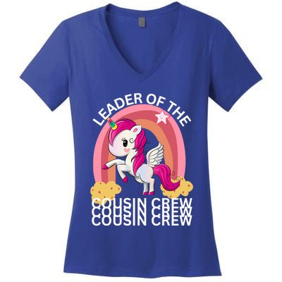 Unicorn Best Cousin Crew Christmas Leader Of The Cousin Crew Gift Women's V-Neck T-Shirt