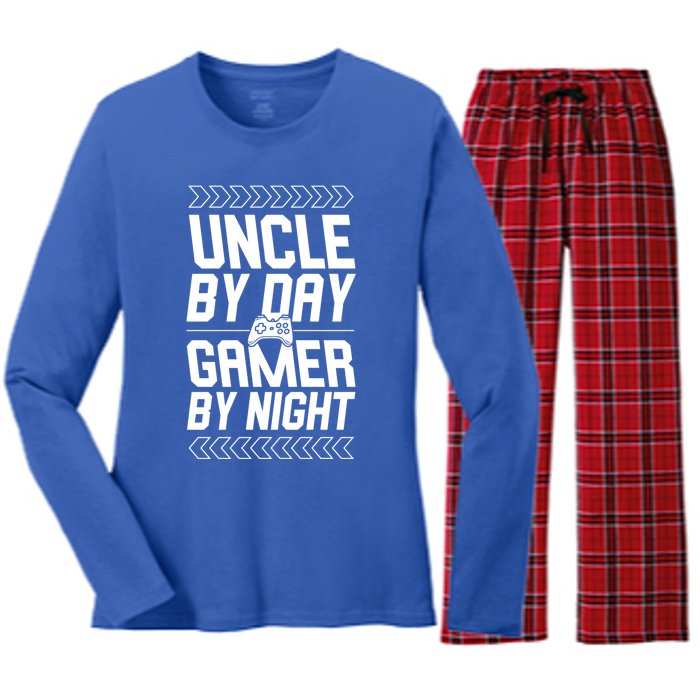 Uncle By Day Gamer By Night Funny Uncle Gamer Cool Gift Women's Long Sleeve Flannel Pajama Set 