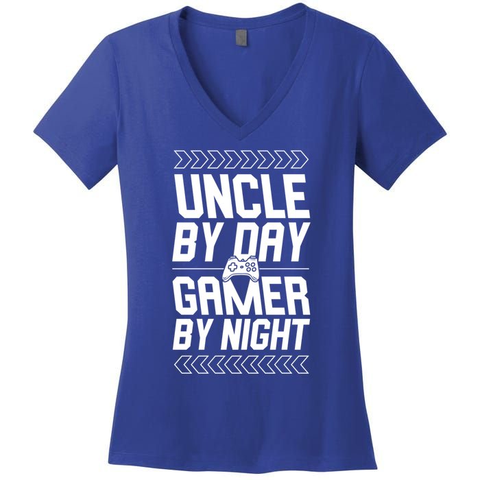 Uncle By Day Gamer By Night Funny Uncle Gamer Cool Gift Women's V-Neck T-Shirt