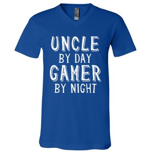 Uncle By Day Gamer By Night Nerd Geek Video Gamer Uncle Cool Gift V-Neck T-Shirt