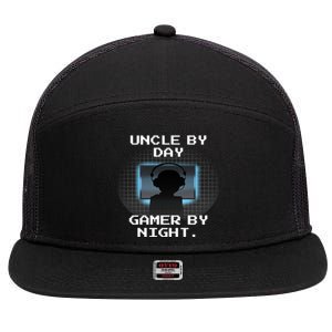 Uncle By Day Gamer By Night Gift 7 Panel Mesh Trucker Snapback Hat