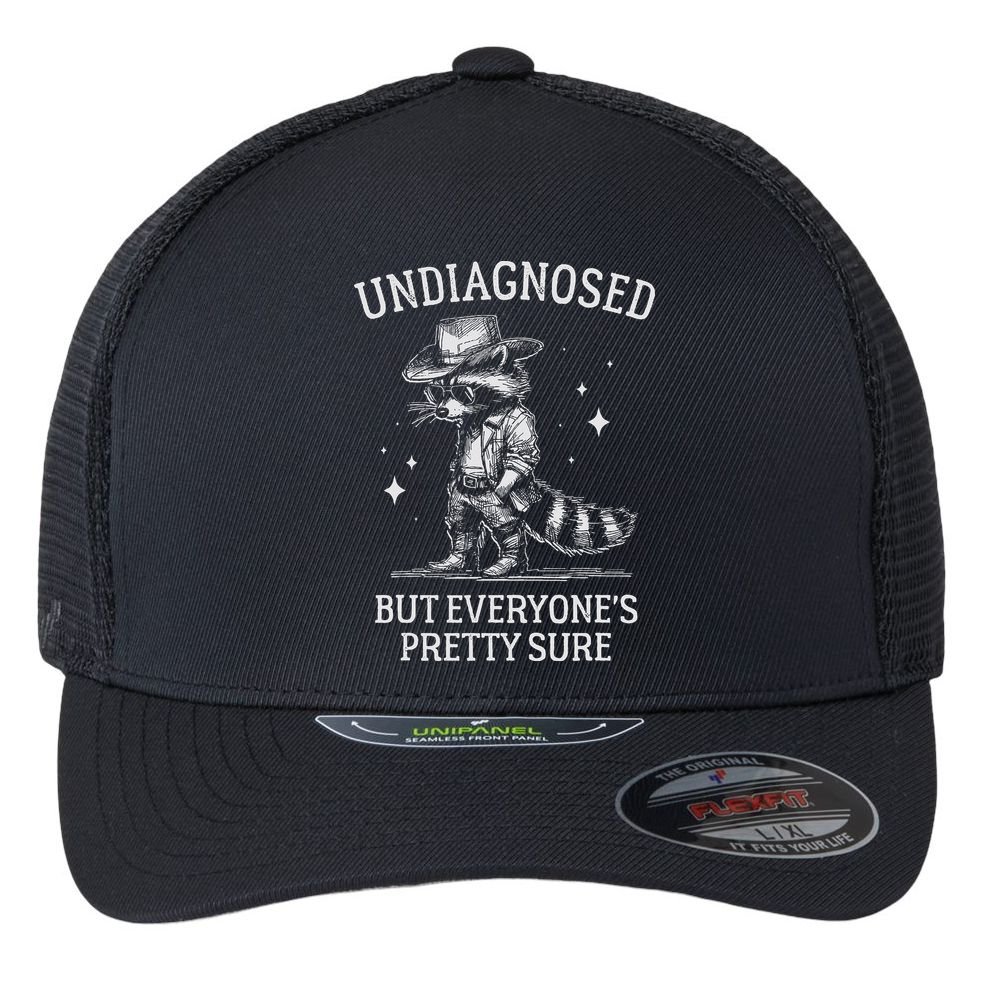 Undiagnosed But EveryoneS Pretty Sure Funny Cowboy Raccoon Flexfit Unipanel Trucker Cap