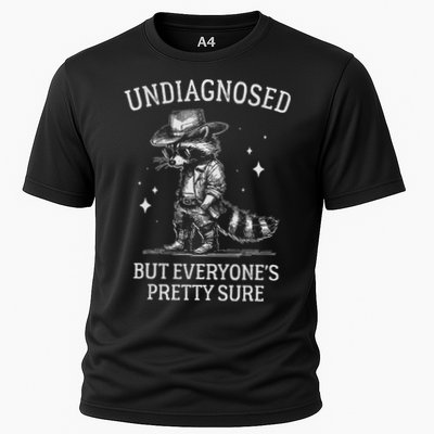 Undiagnosed But EveryoneS Pretty Sure Funny Cowboy Raccoon Cooling Performance Crew T-Shirt