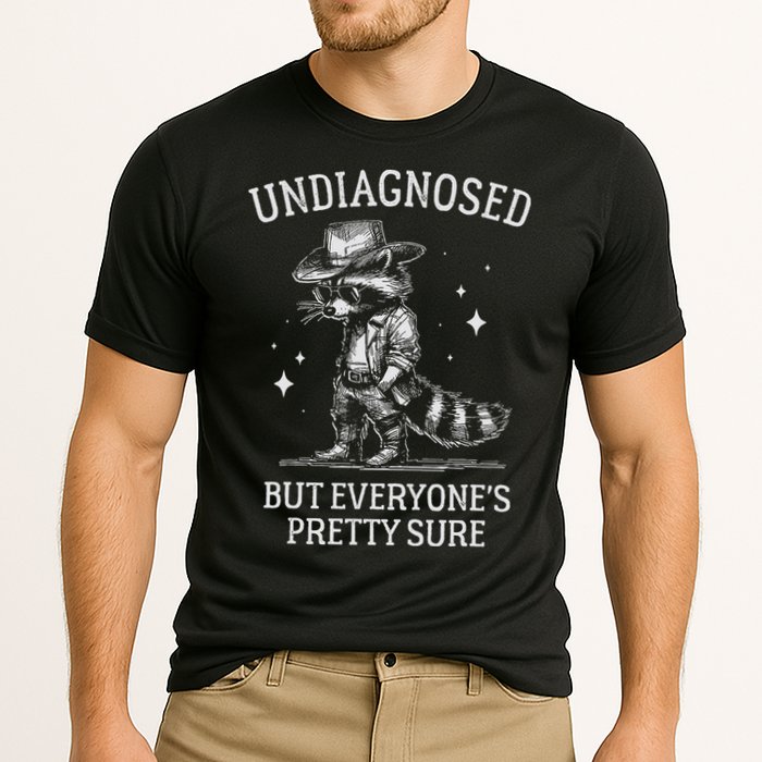 Undiagnosed But EveryoneS Pretty Sure Funny Cowboy Raccoon Cooling Performance Crew T-Shirt