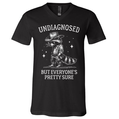 Undiagnosed But EveryoneS Pretty Sure Funny Cowboy Raccoon V-Neck T-Shirt